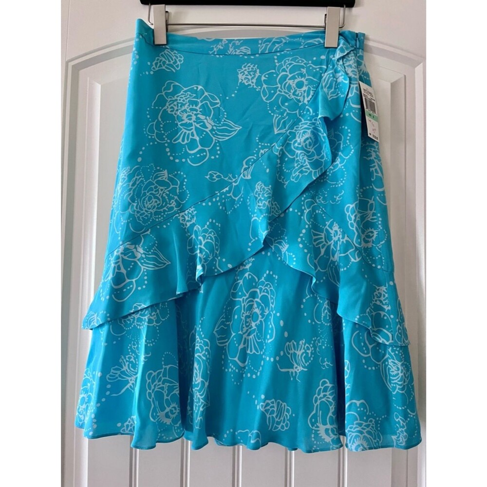 Michael Kors Turquoise and White Floral Ruffle Skirt NWT Y2K size 8 flowy